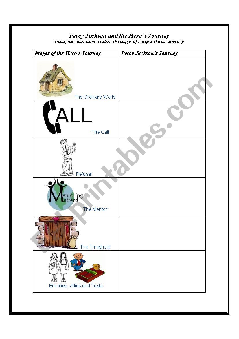 percy jacksons heroic journey esl worksheet by candicejanine