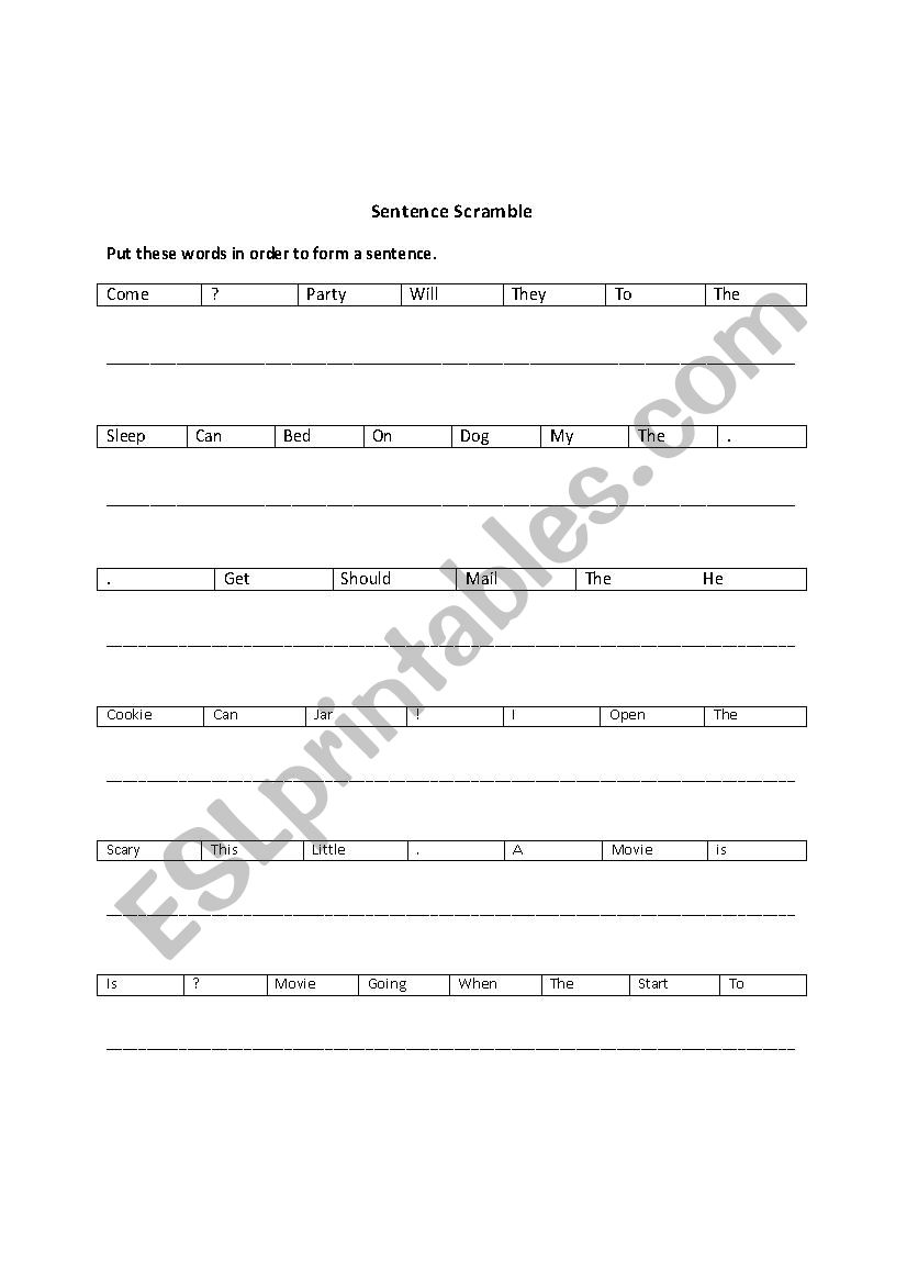 Setence Scramble  worksheet