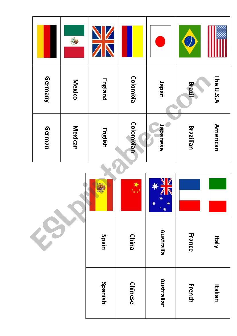 Flag - Country - Nationality worksheet
