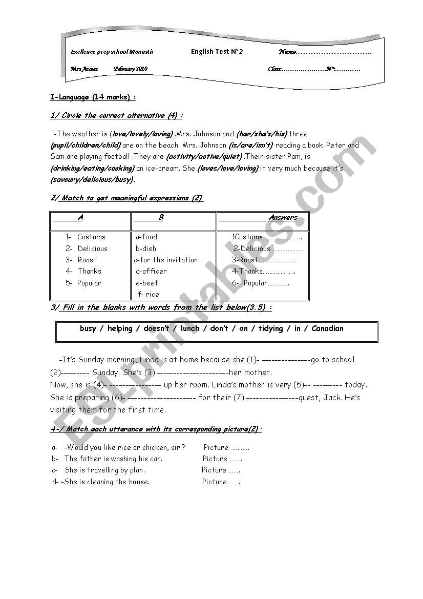 english test  worksheet
