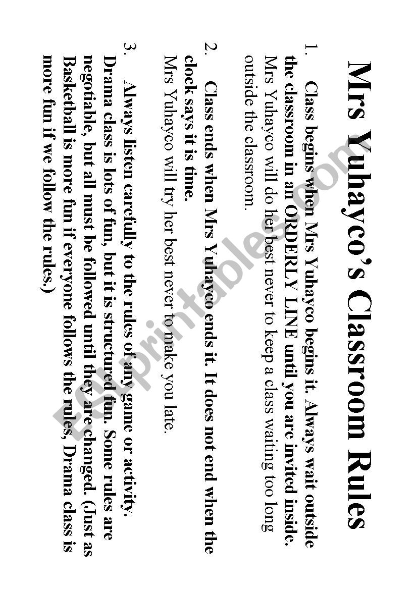 Class Rules worksheet