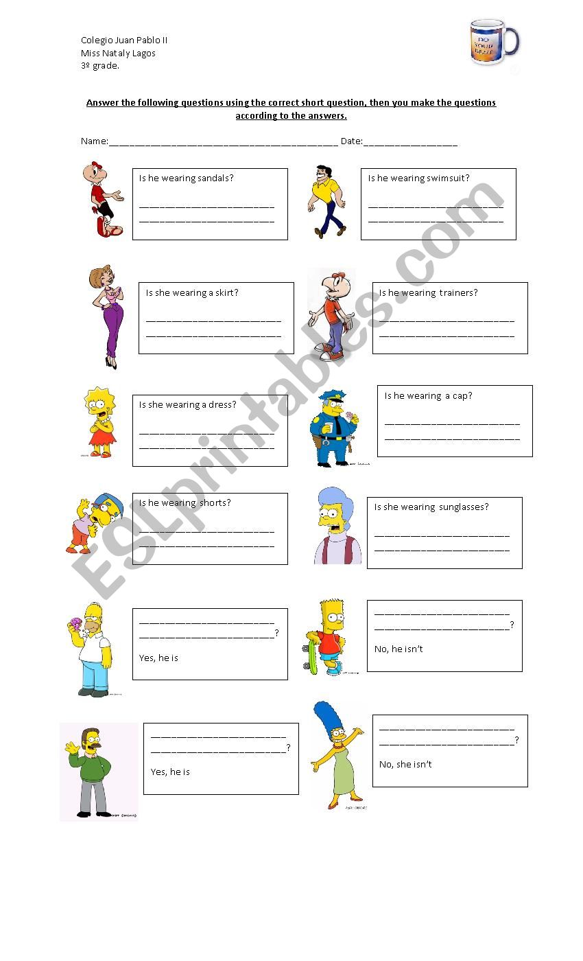 short questions wearing worksheet