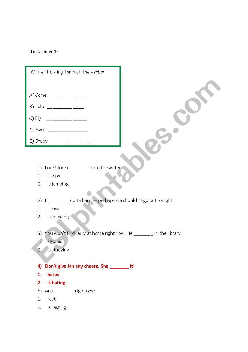Present contionous worksheet