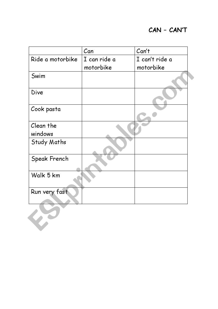 can/can t worksheet