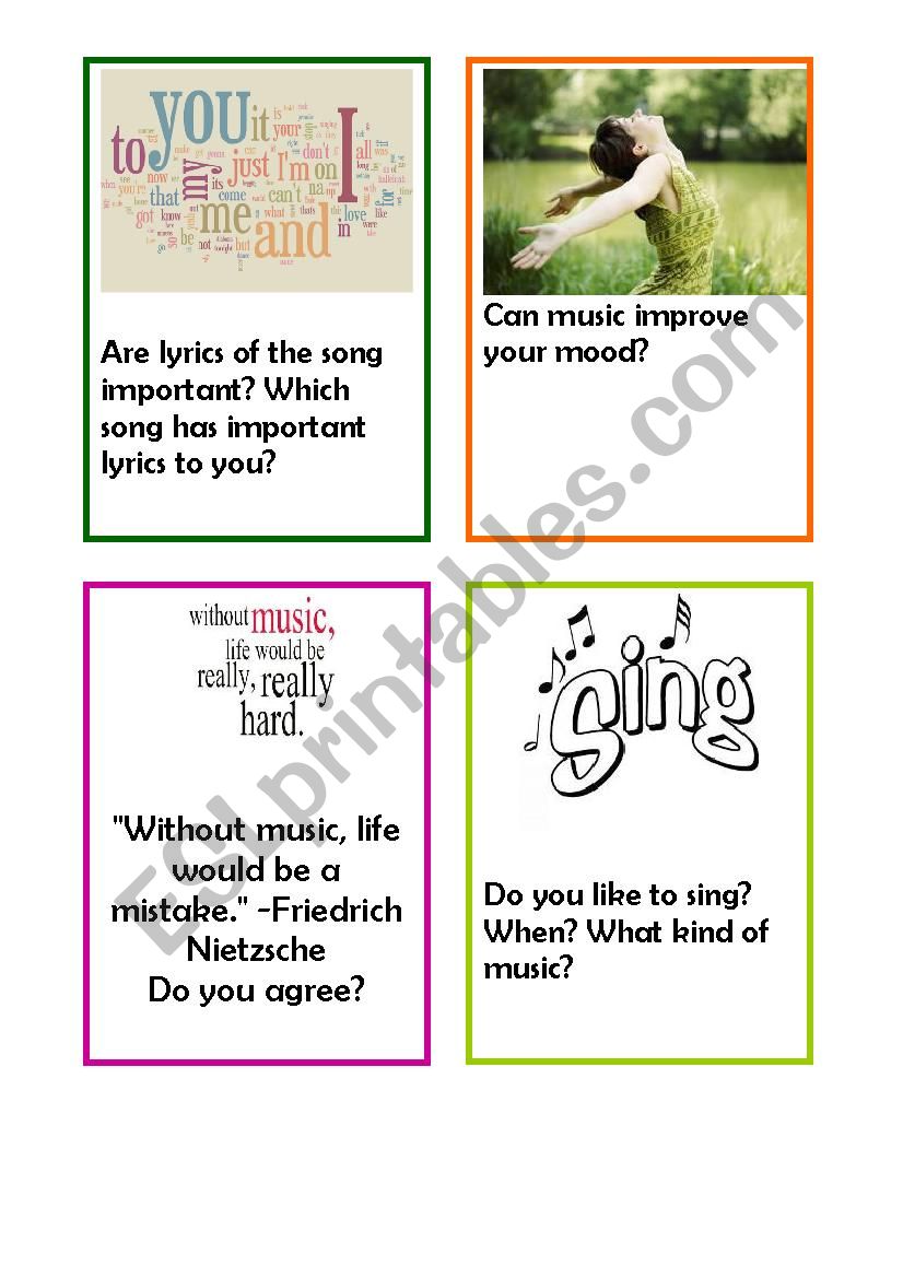 Music discussion cards 2(3) worksheet