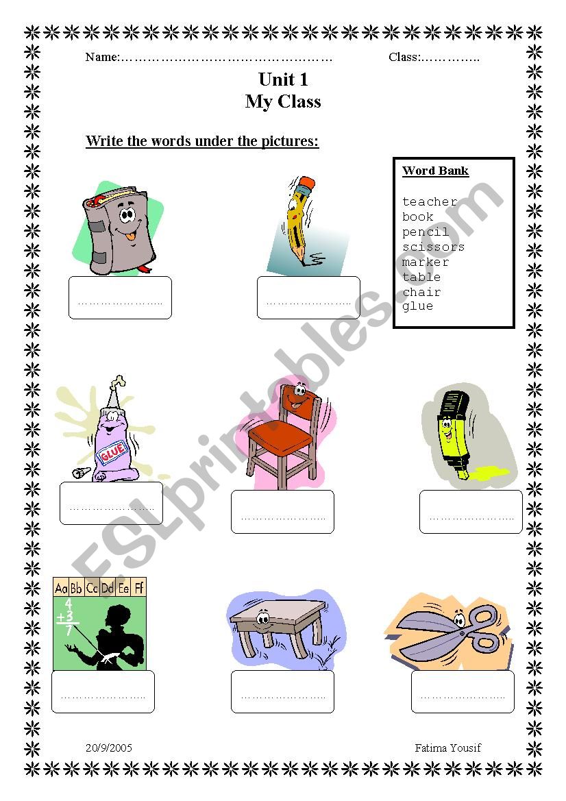classroom objects worksheet worksheet