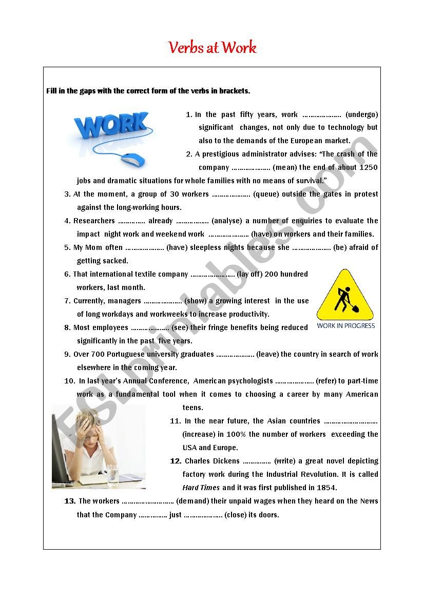 verb tenses worksheet