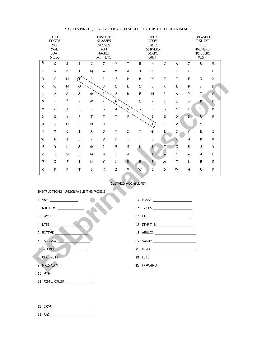 The clothing worksheet