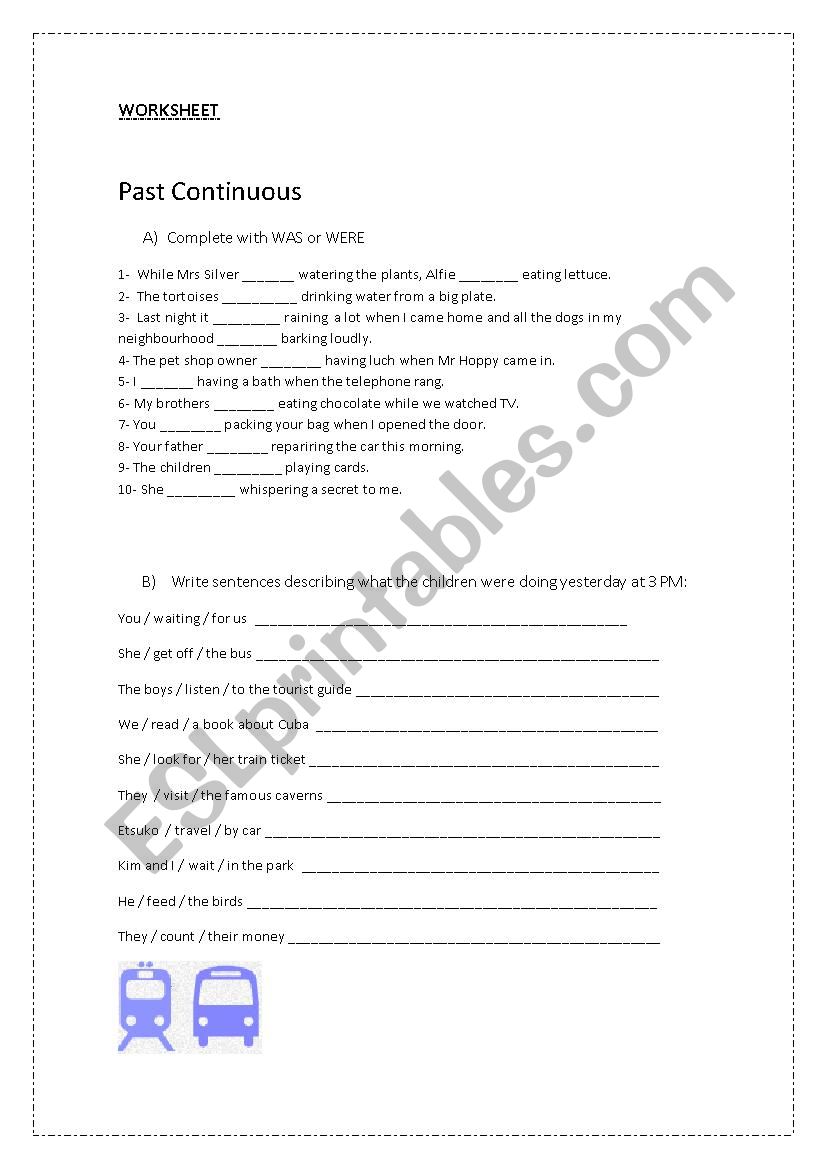 Past Continuous Worksheet worksheet