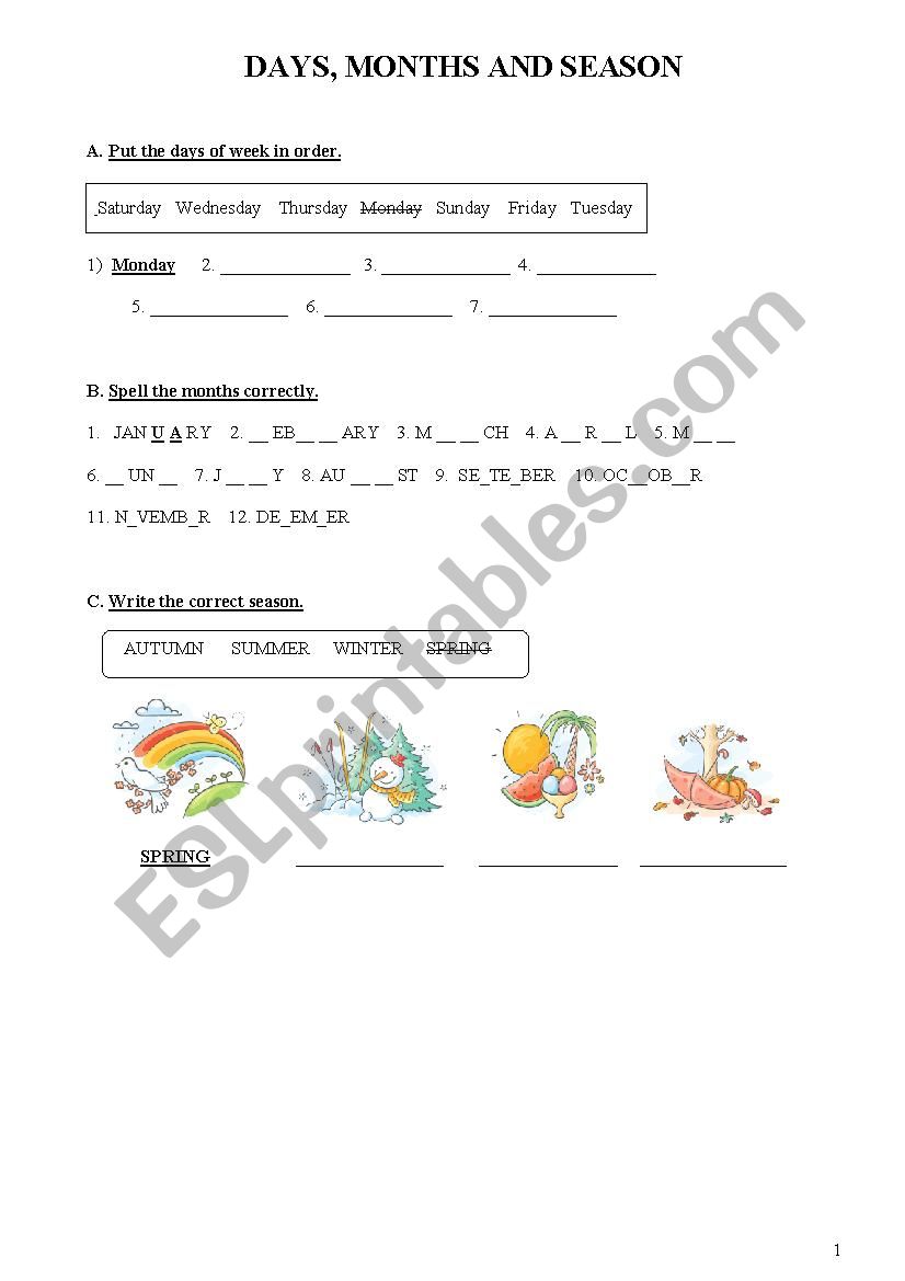 Day-Month-Season worksheet