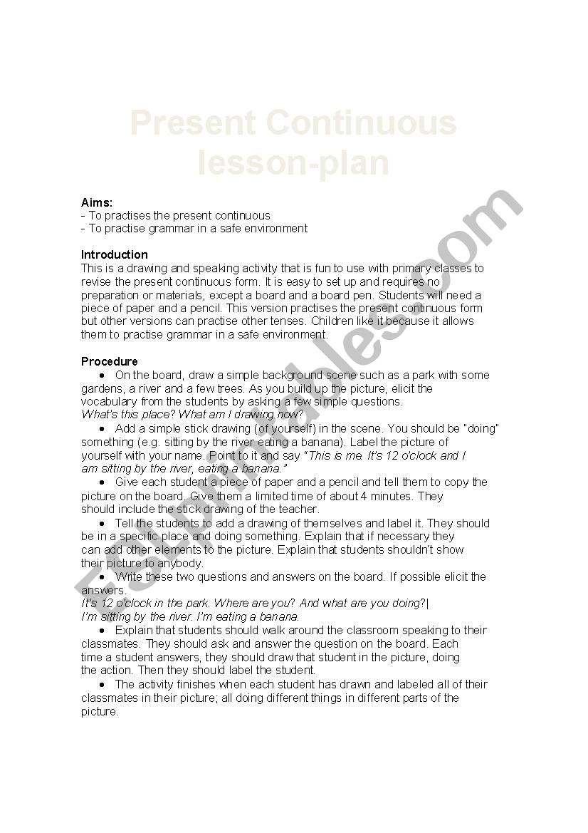 Present continuous lesson plan