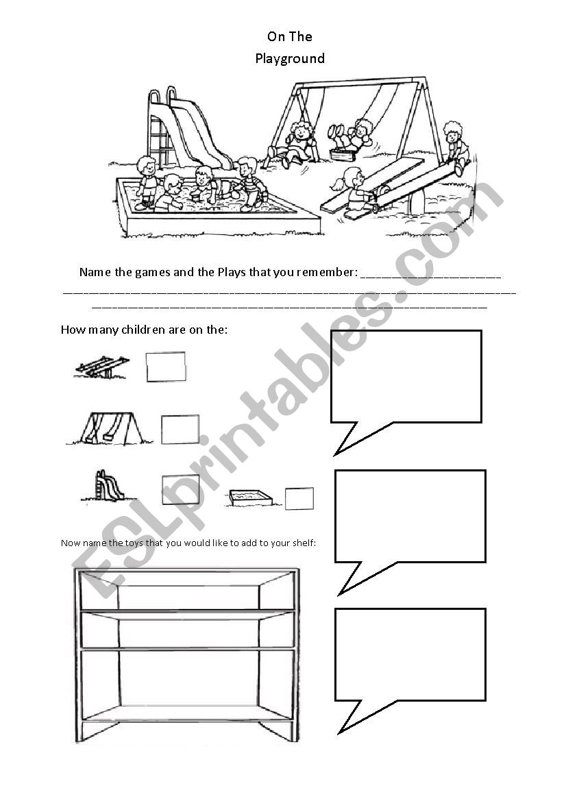 On the playground and toys worksheet