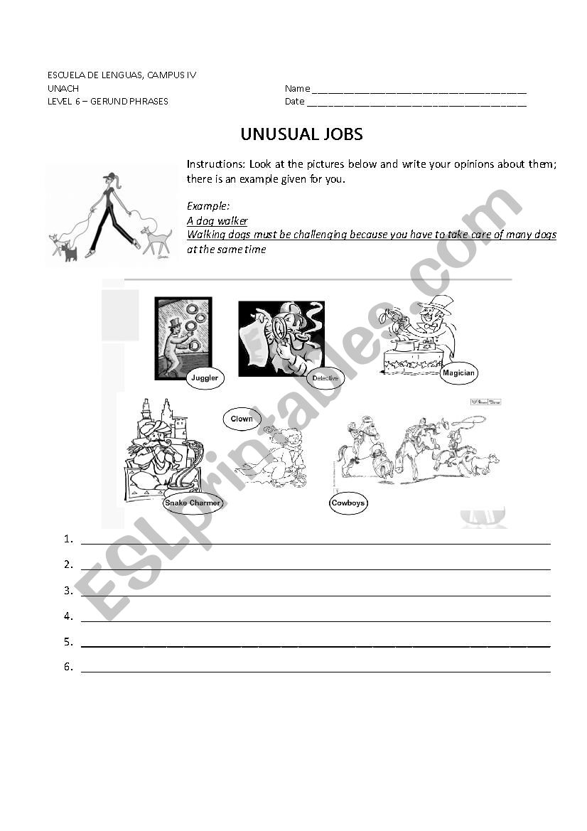 Ununsual Jobs worksheet