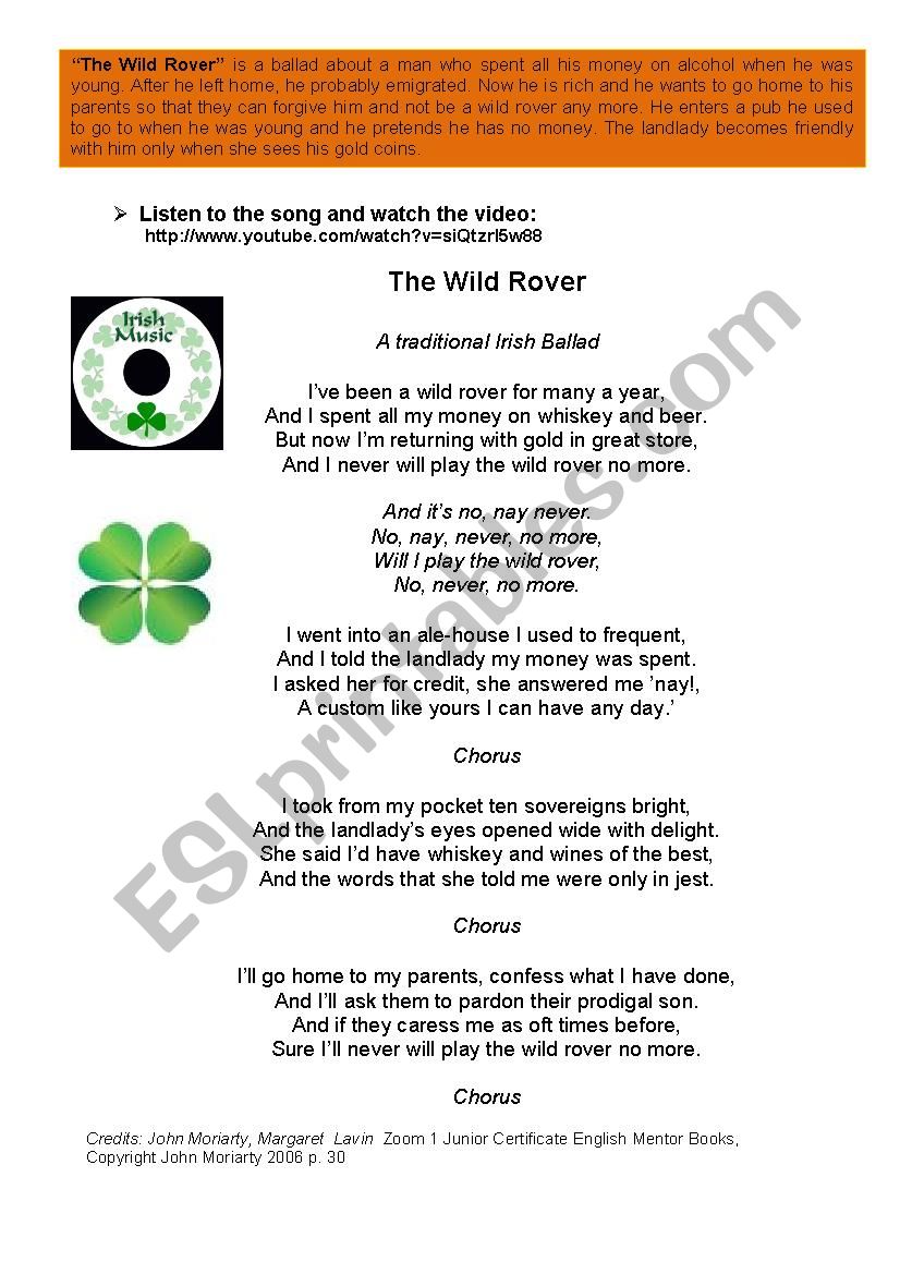 The Wild Rover worksheet