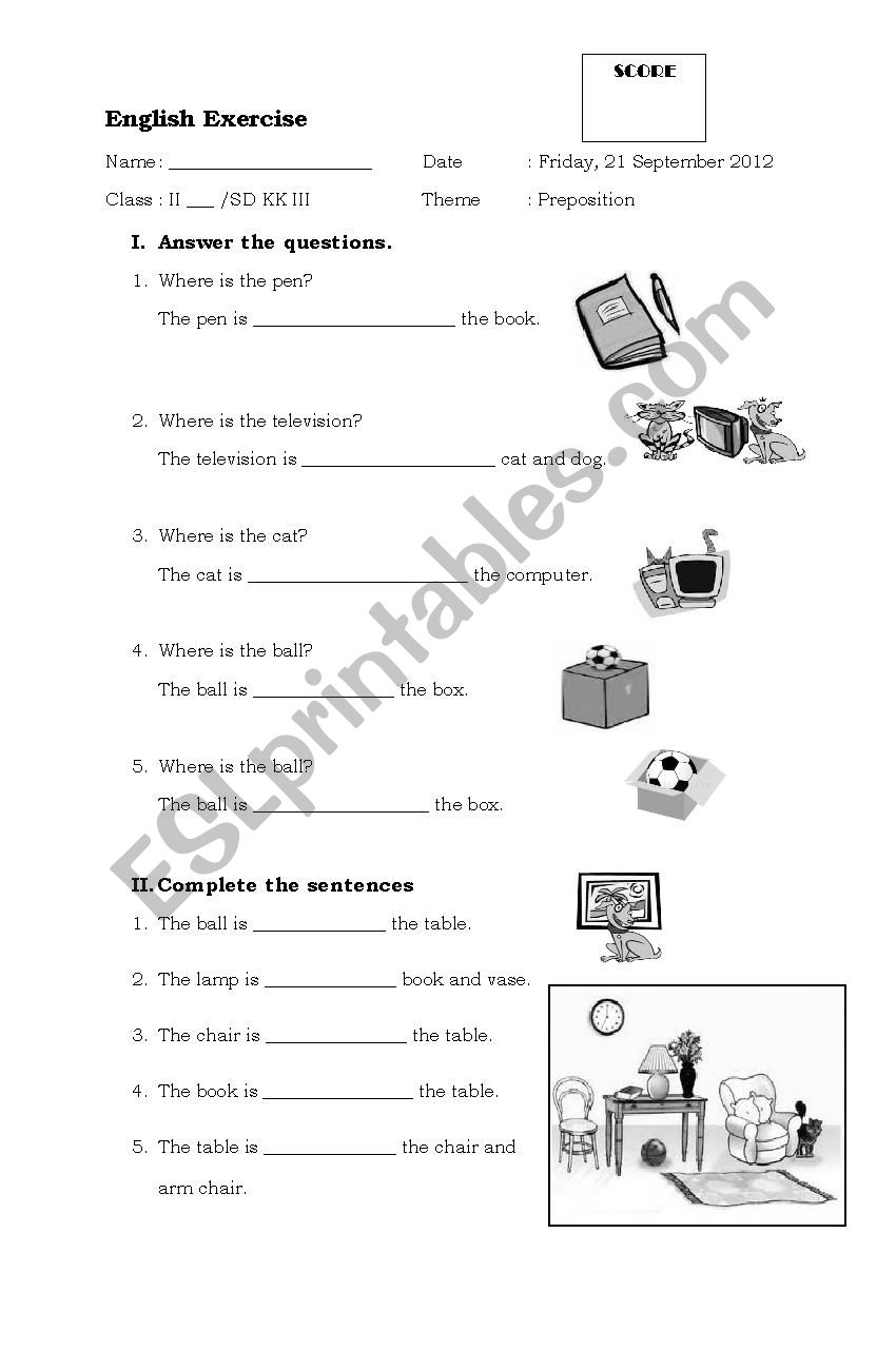 preposition worksheet