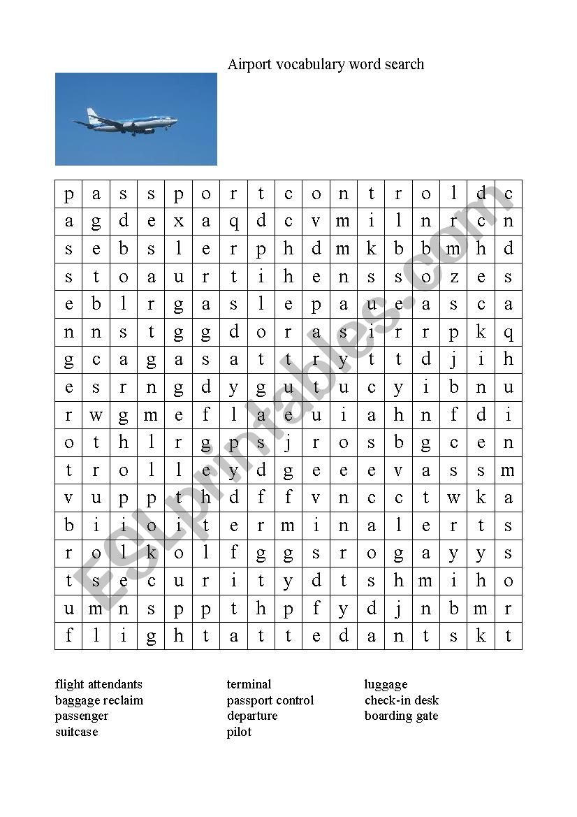 Airport Word Search ESL Worksheet By Littlesara