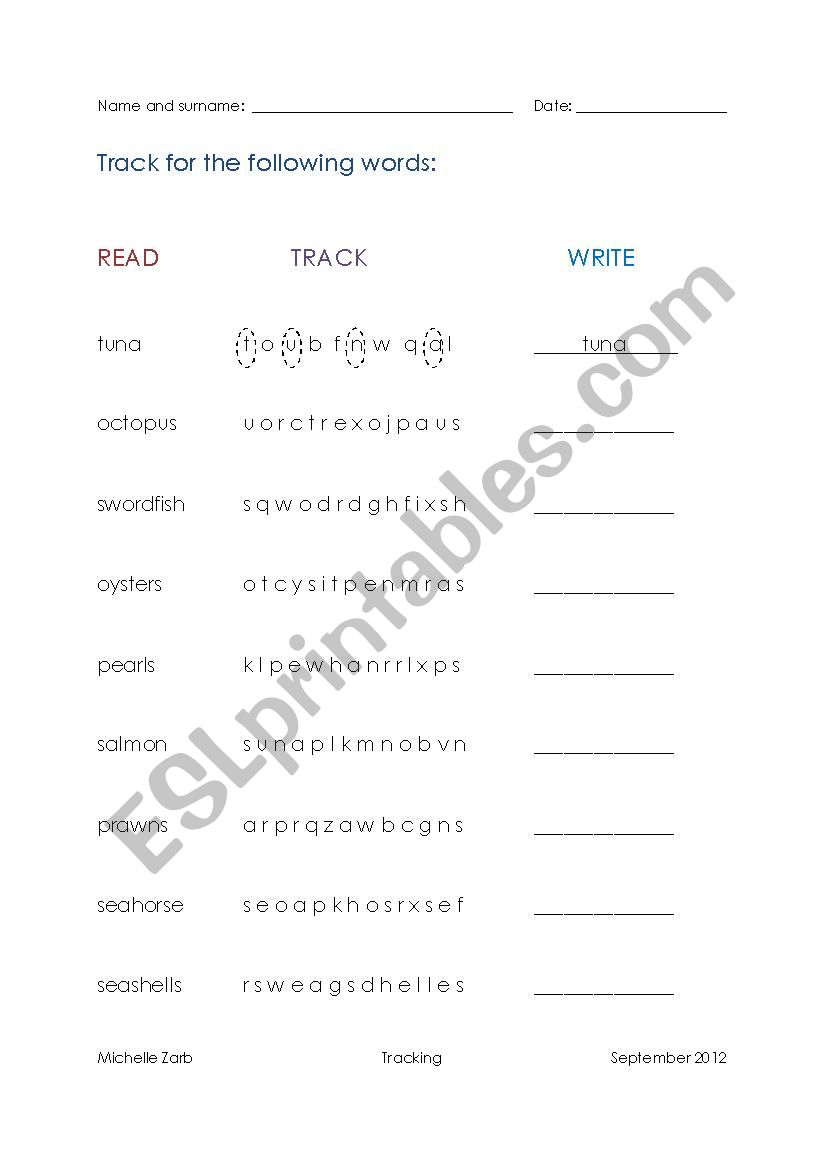 Tracking for some words worksheet