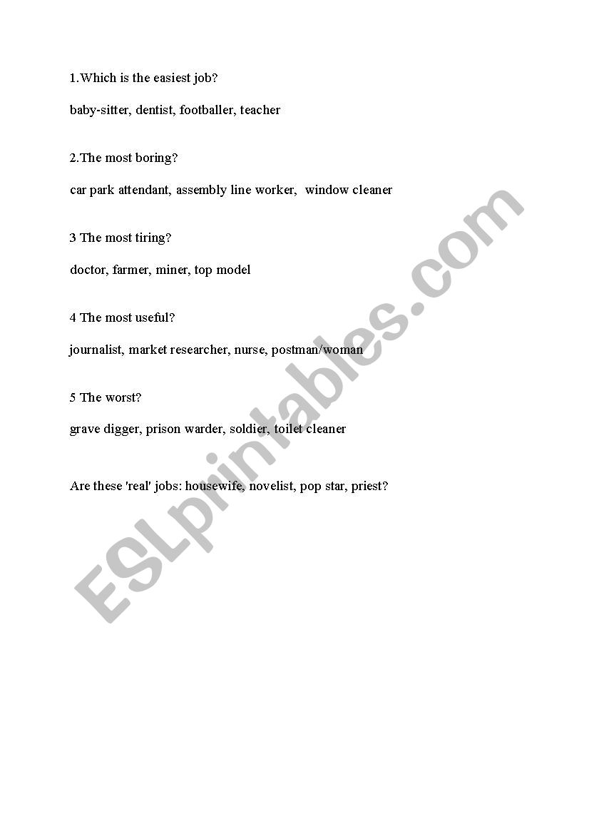 jobs worksheet