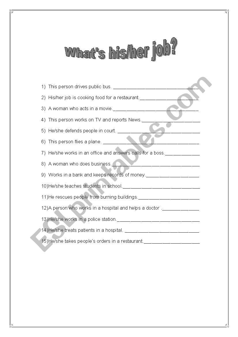 Whats his/her job?  worksheet