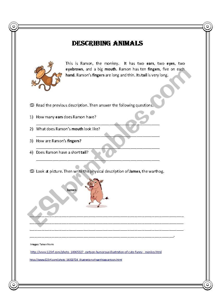 Describing Animals  worksheet