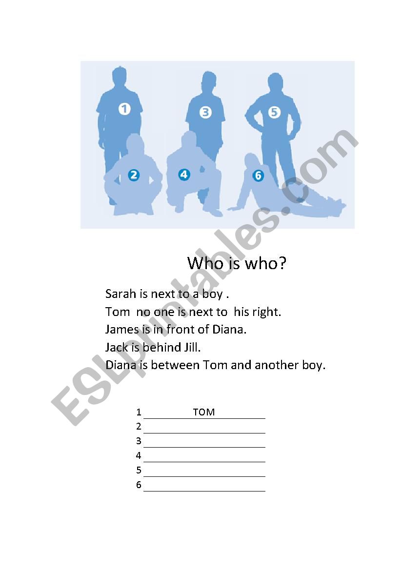 Who is Who? Prepositions worksheet