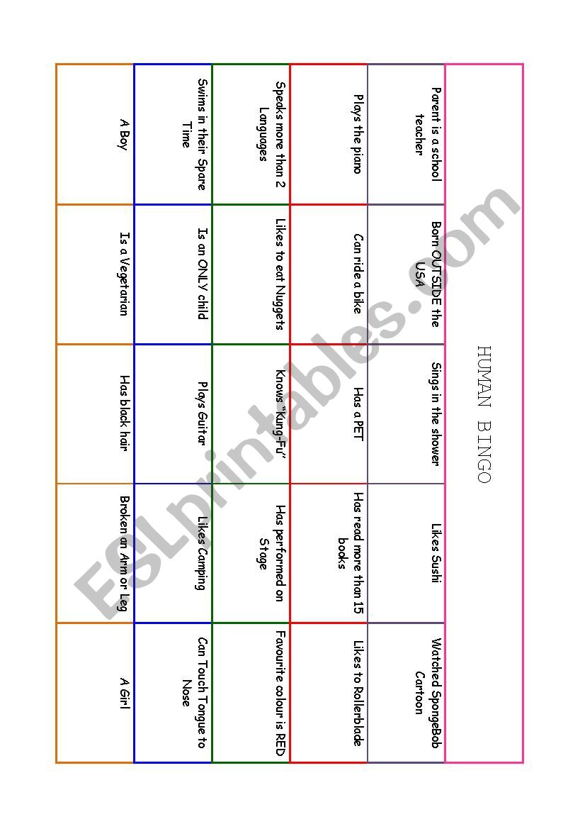 Human Bingo - ESL worksheet by Berrygen