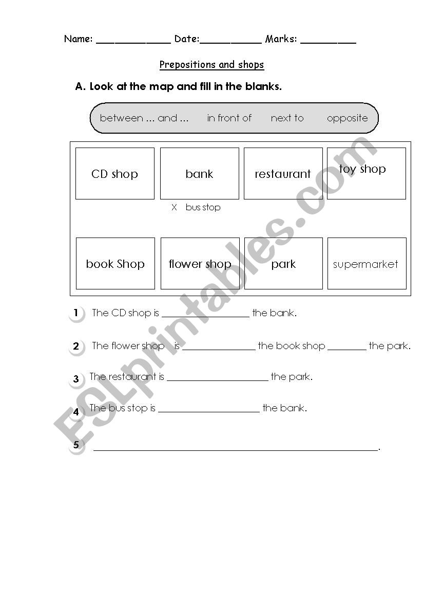 preposition and shops worksheet