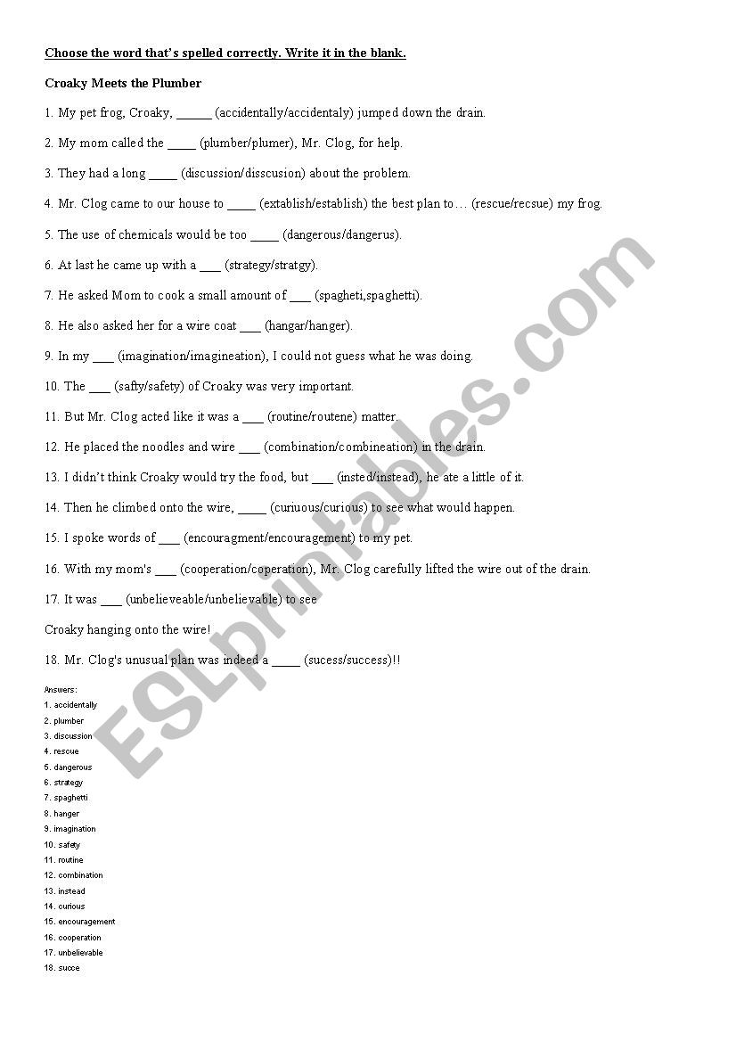 spelled correctly.  worksheet