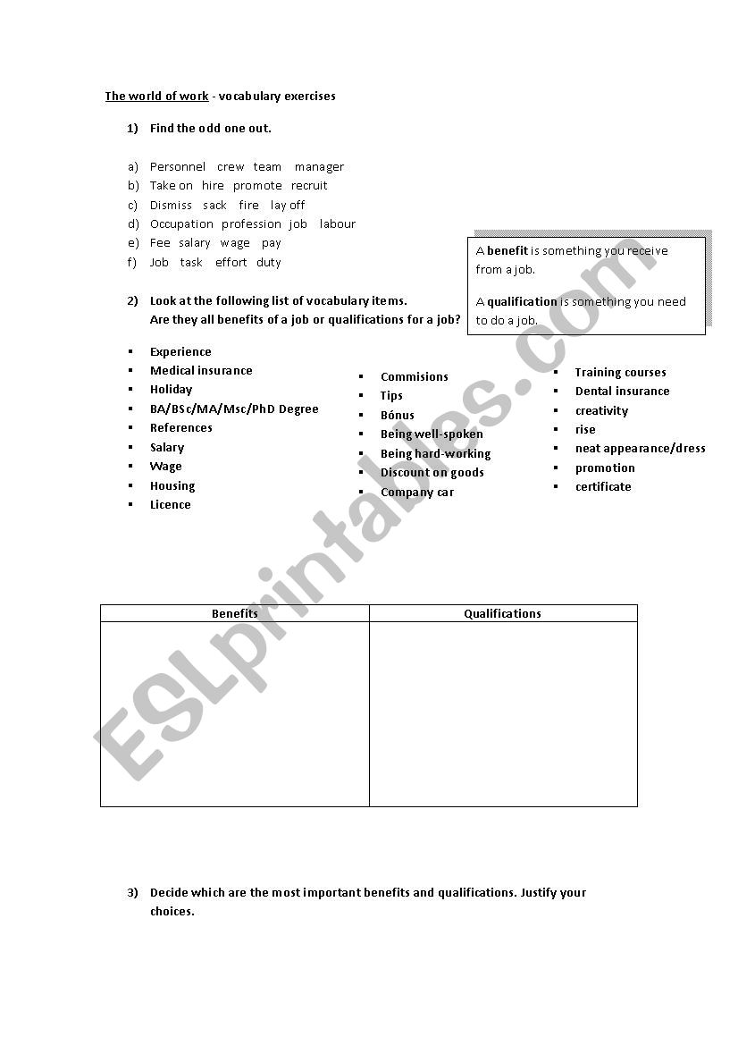 Jobs vocabulary worksheet