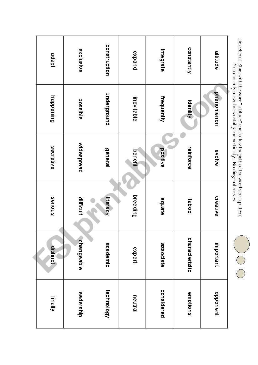 Word Stress Maze 1 worksheet