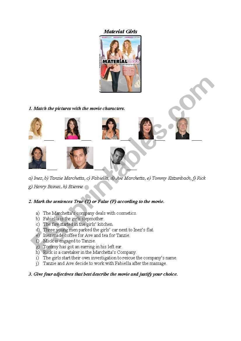 Material Girls -DVD worksheet worksheet