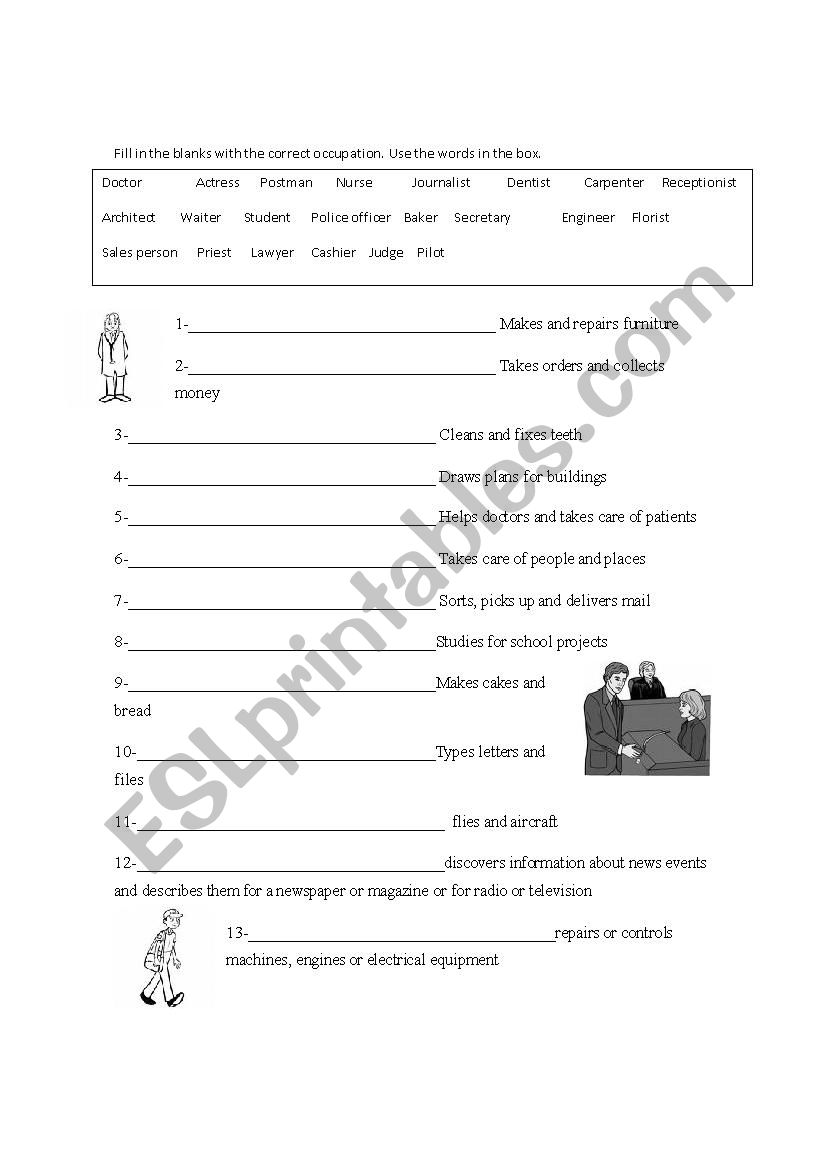 Occupations practice worksheet