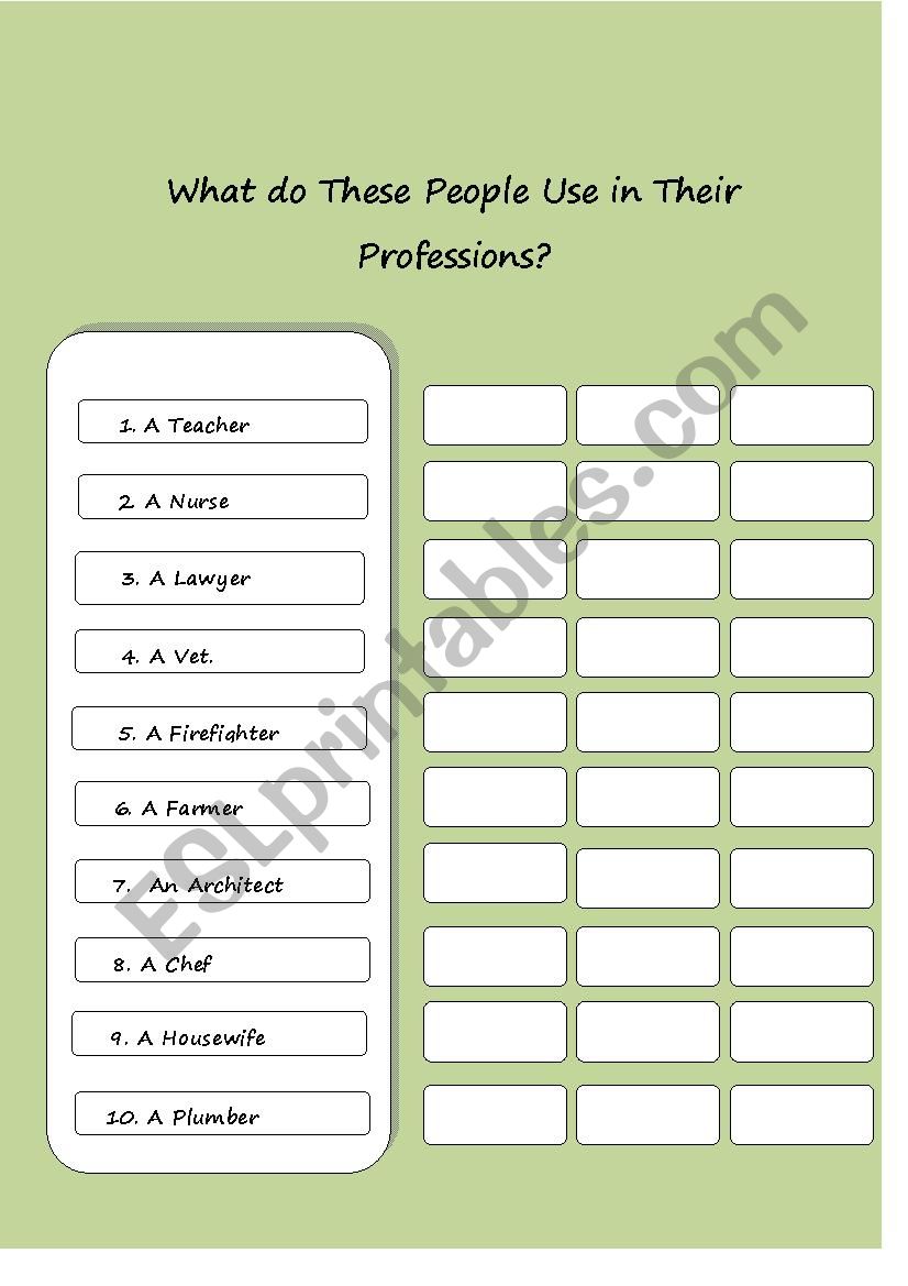 Professions worksheet