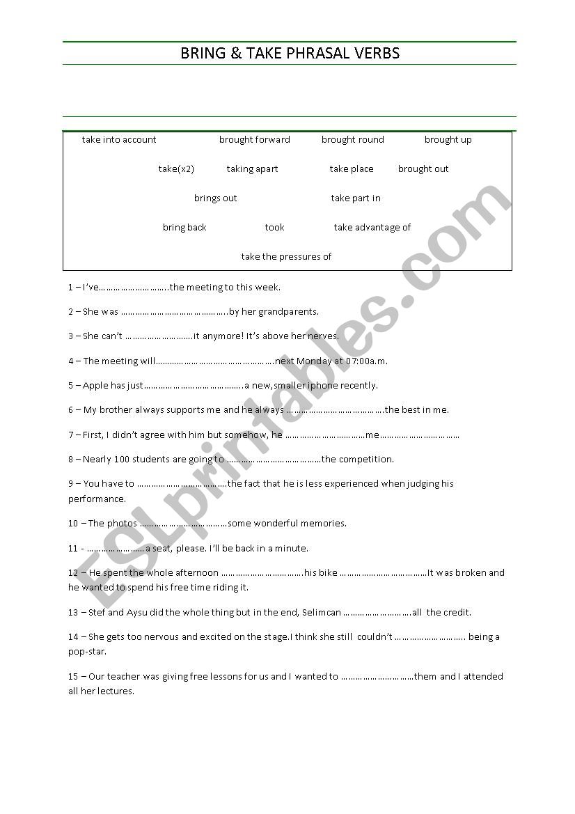 brng & take phrasal verbs worksheet