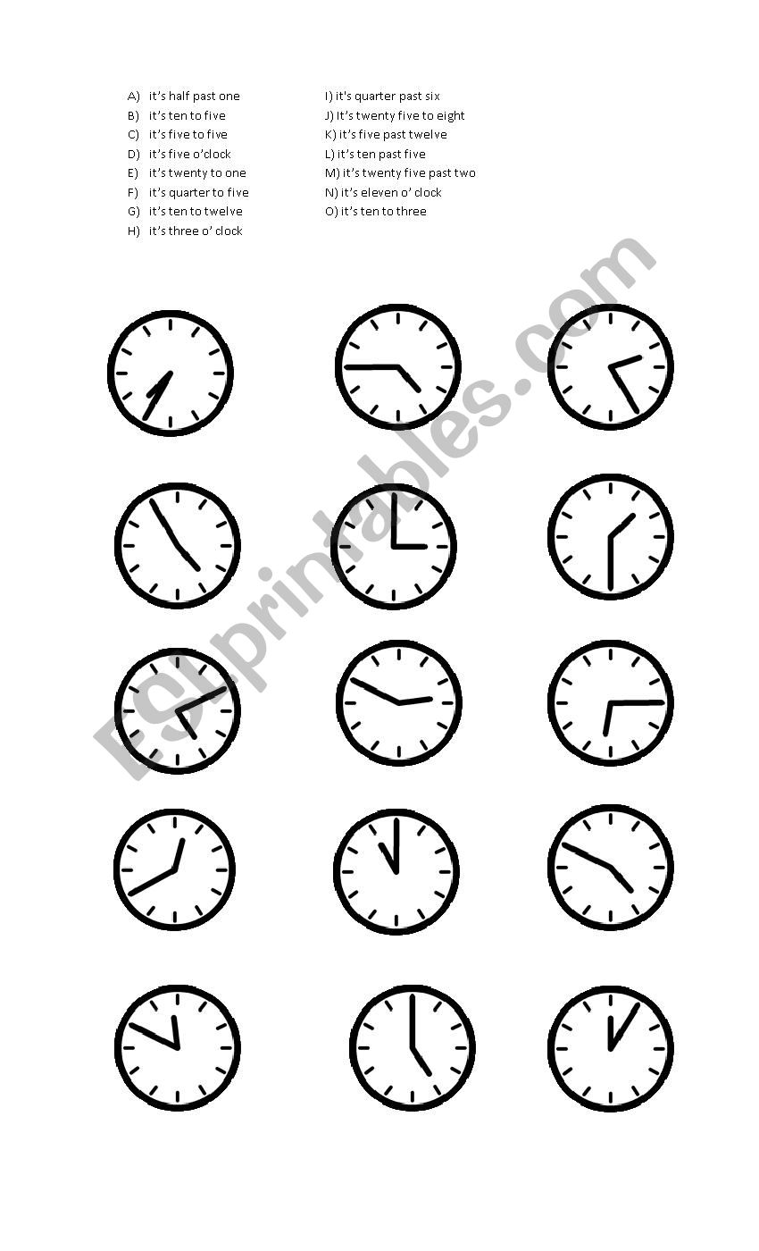 matching the time worksheet