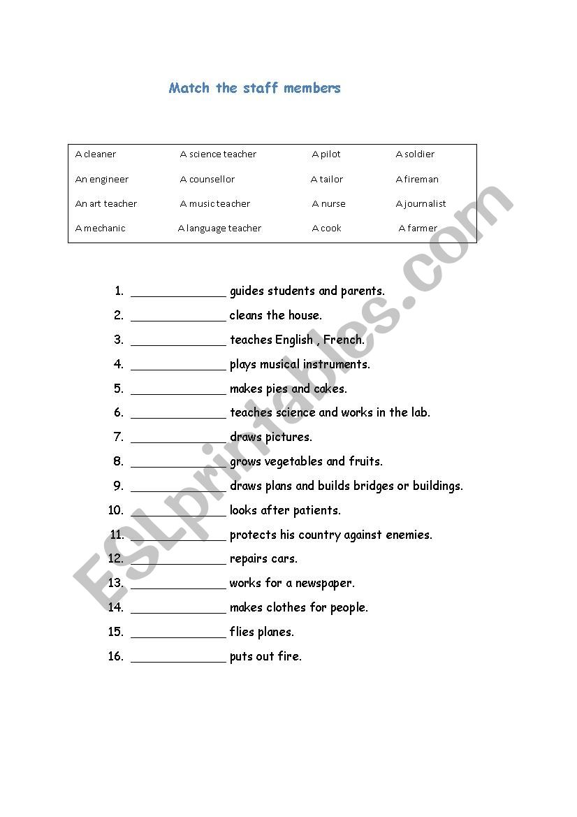 Jobs/Occupations worksheet