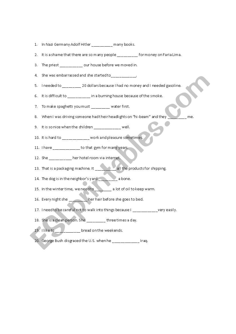 Regular Verbs ´B´ in the Past Exercise - ESL worksheet by DaVinciColegio