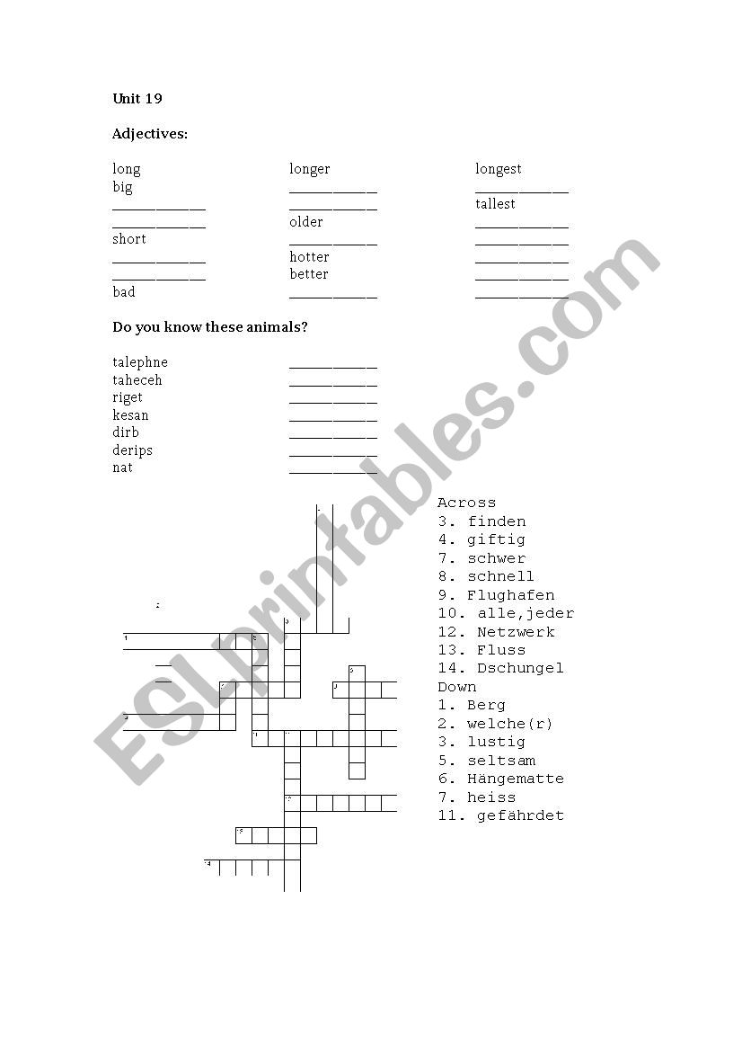 adjectivs and hidden words worksheet