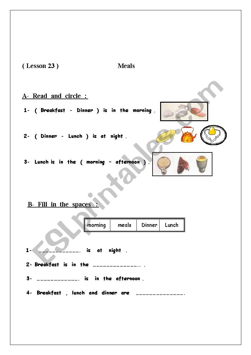 meals worksheet