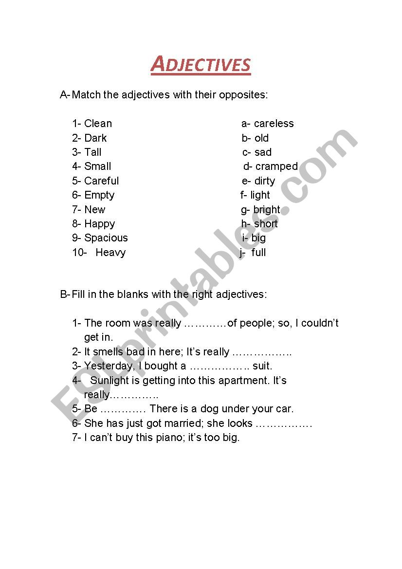 adjectives worksheet