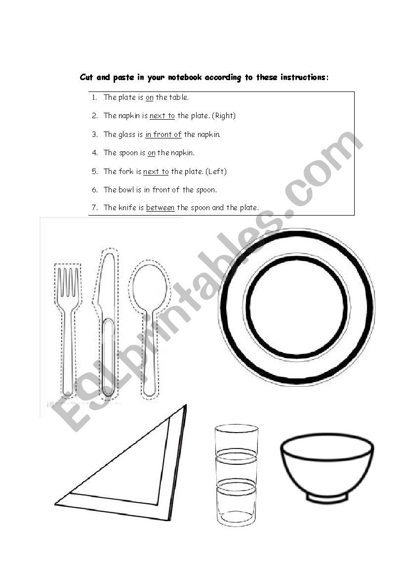 At the table - prepositions - worksheet