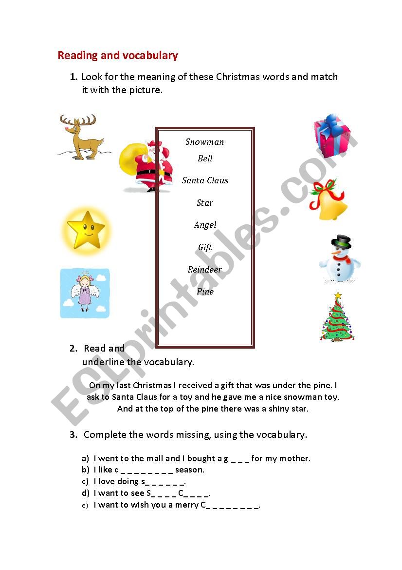 Christmass vocabulary  worksheet