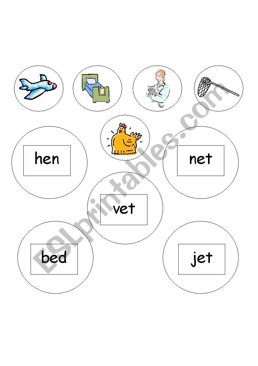 Short E Snowman Match worksheet