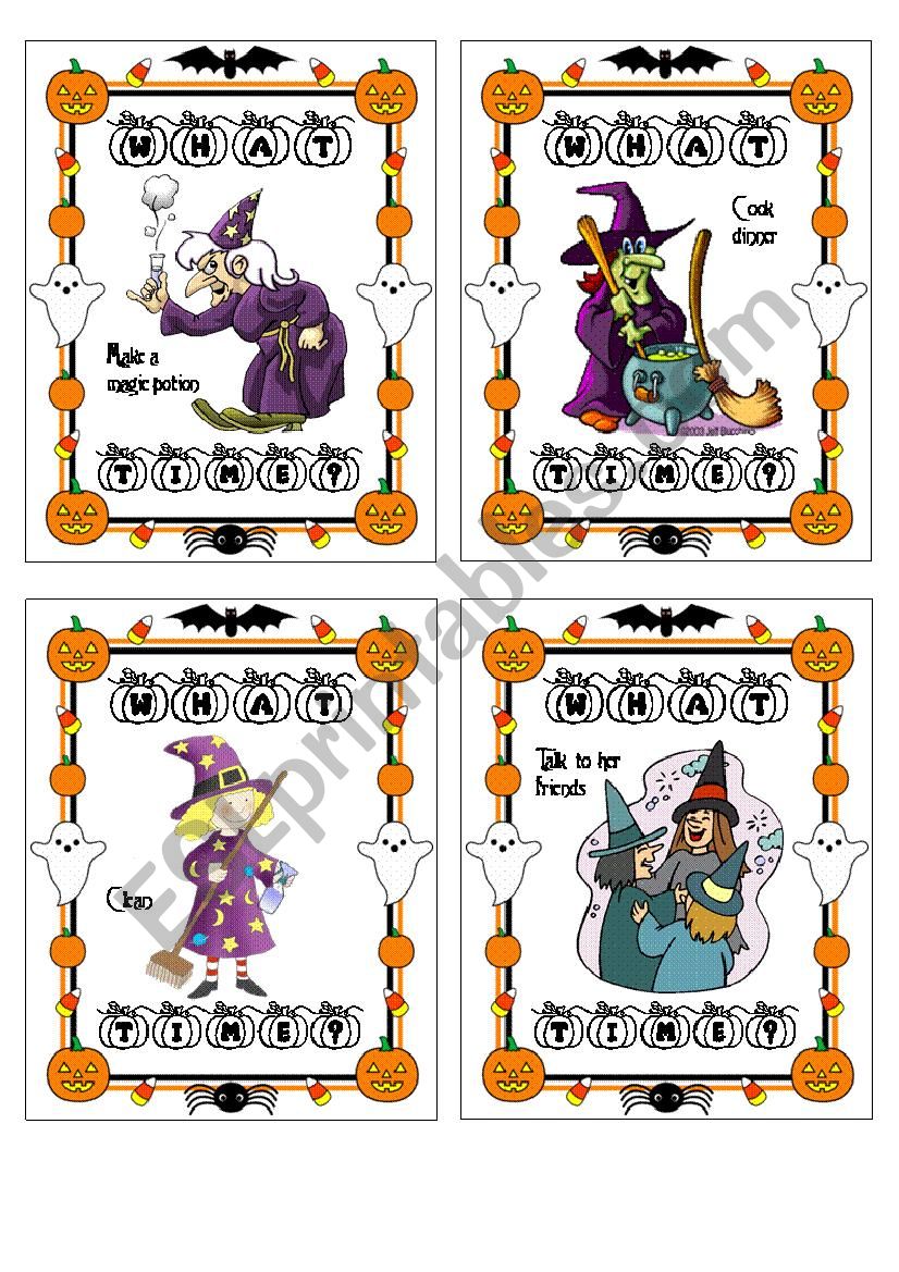 Halloween Memory Game with Simple Present and What Time part 1 - ESL  worksheet by juliag