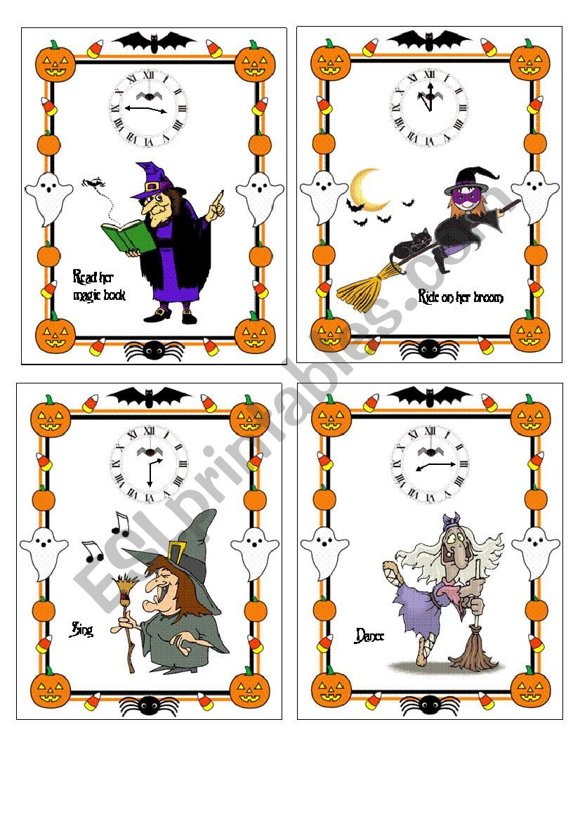 Halloween Memory Game with Simple Present and What Time part 1 - ESL  worksheet by juliag