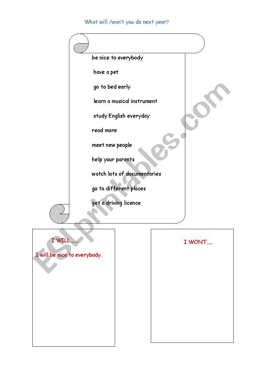 Will/ Wont worksheet