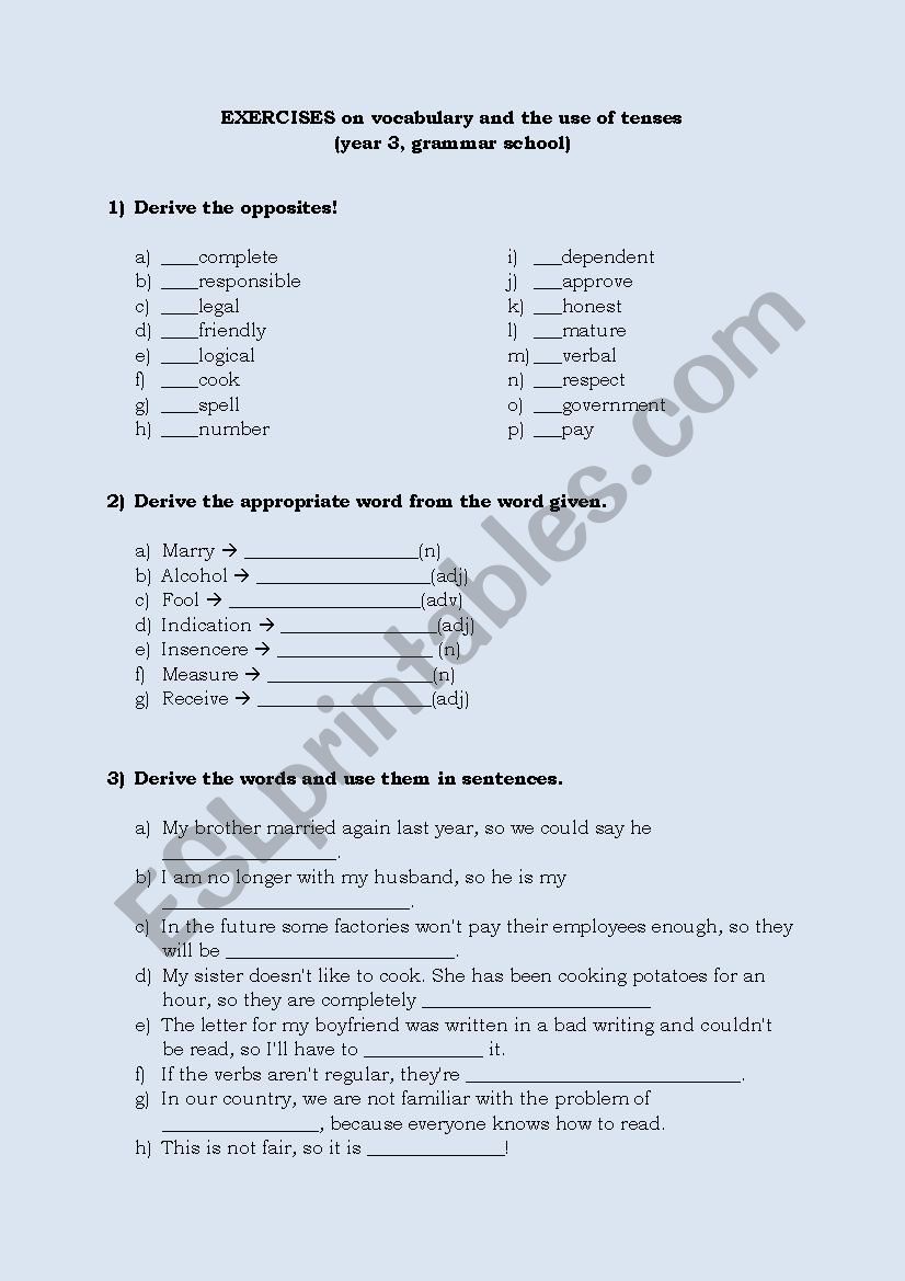 exercise on word-formation worksheet
