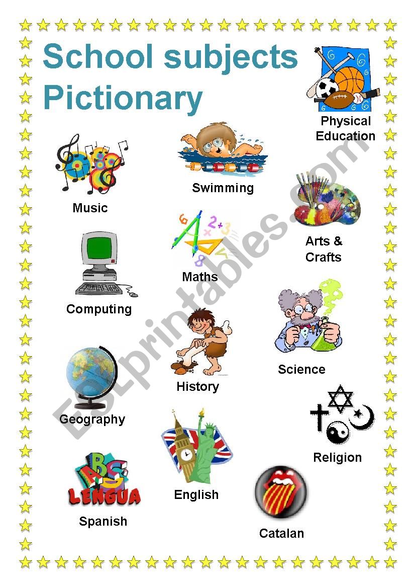 School subjects pictionary worksheet