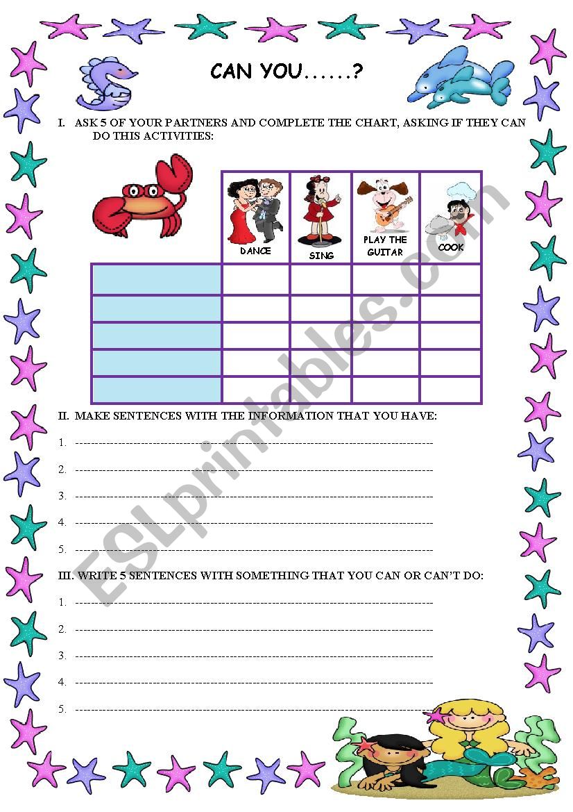CAN YOU....? worksheet