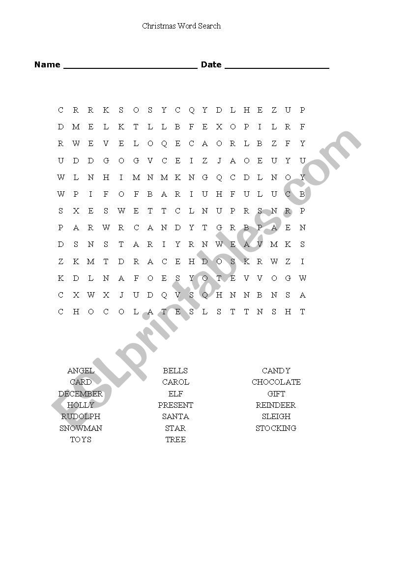 Christmas word search worksheet